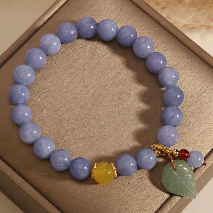 Buddha Stones Aquamarine Jade Leaf Healing Charm Bracelet - image 7