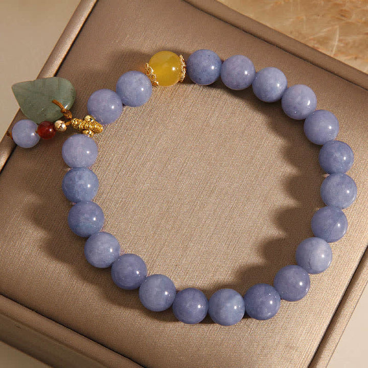 Buddha Stones Aquamarine Jade Leaf Healing Charm Bracelet - image 9