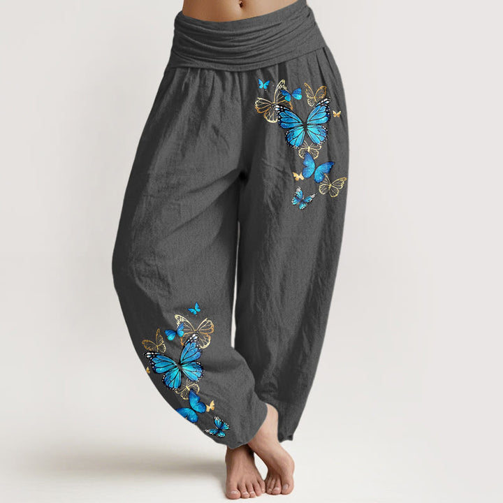 Buddha Stones Cotton Butterfly Pattern Women's Elastic Waist Harem Pants - DimGray - US16，UK/AU20，EU48 (3XL) - image 8