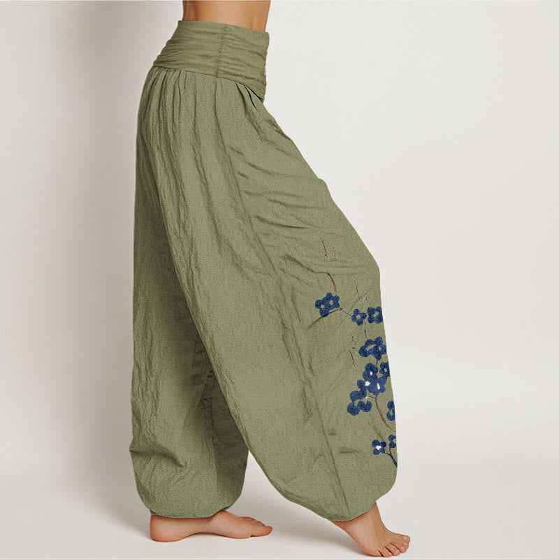 Buddha Stones Cotton Plum Bossom Calligraphy Pattern Women's Elastic Waist Harem Pants - image 15