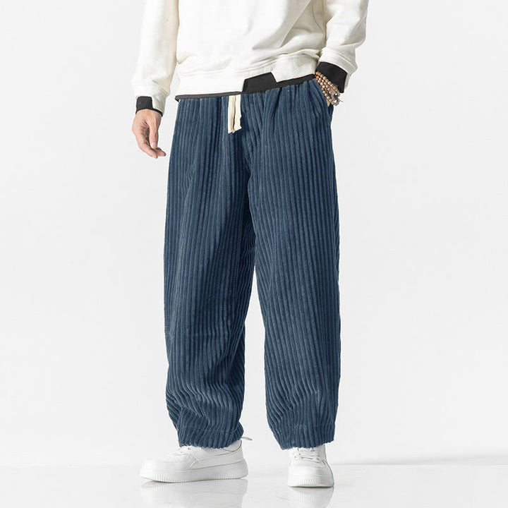 Buddha Stones Retro Winter Solid Color Men's Drawstring Corduroy Harem Pants With Pockets - image 15