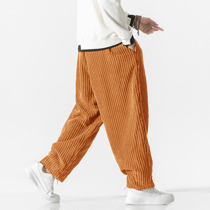 Buddha Stones Retro Winter Solid Color Men's Drawstring Corduroy Harem Pants With Pockets - image 23