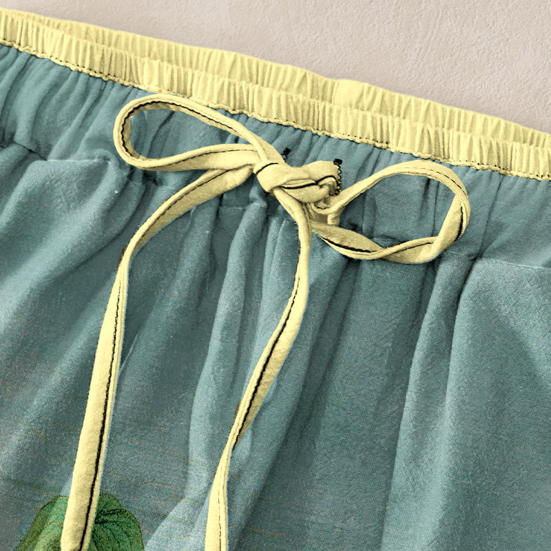 Buddha Stones Pure Cotton Natural Landscape Pattern Women's Elastic Waist Pants With Pockets - image 1