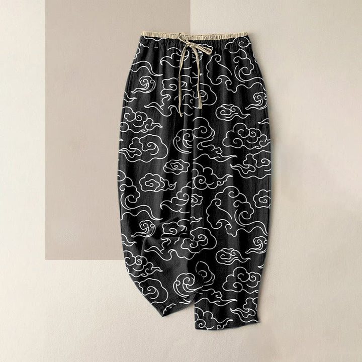 Buddha Stones Pure Cotton Casual Auspicious Cloud Pattern Women's Elastic Waist Pants With Pockets - Black - US16，UK/AU20，EU48 (3XL) - image 4