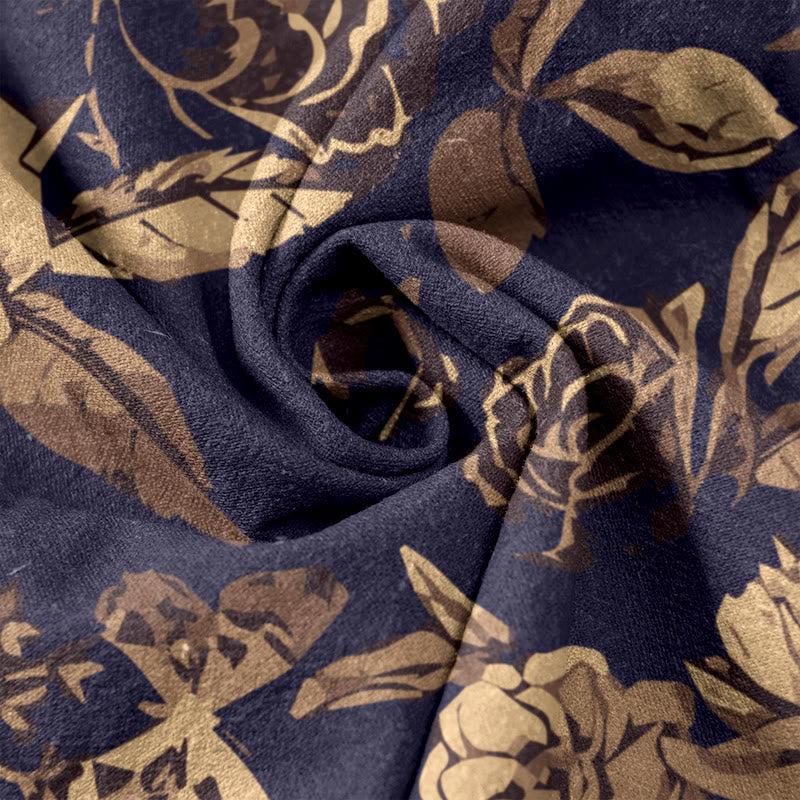 Buddha Stones Cotton Casual Peony Flowers Leaves Pattern Women's Elastic Waist Pants With Pockets - image 3