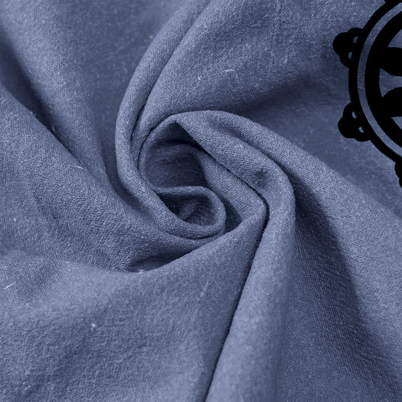 Buddha Stones Cotton Casual Dharma Wheel Lotus OM Pattern Women's Elastic Waist Pants With Pockets - image 3