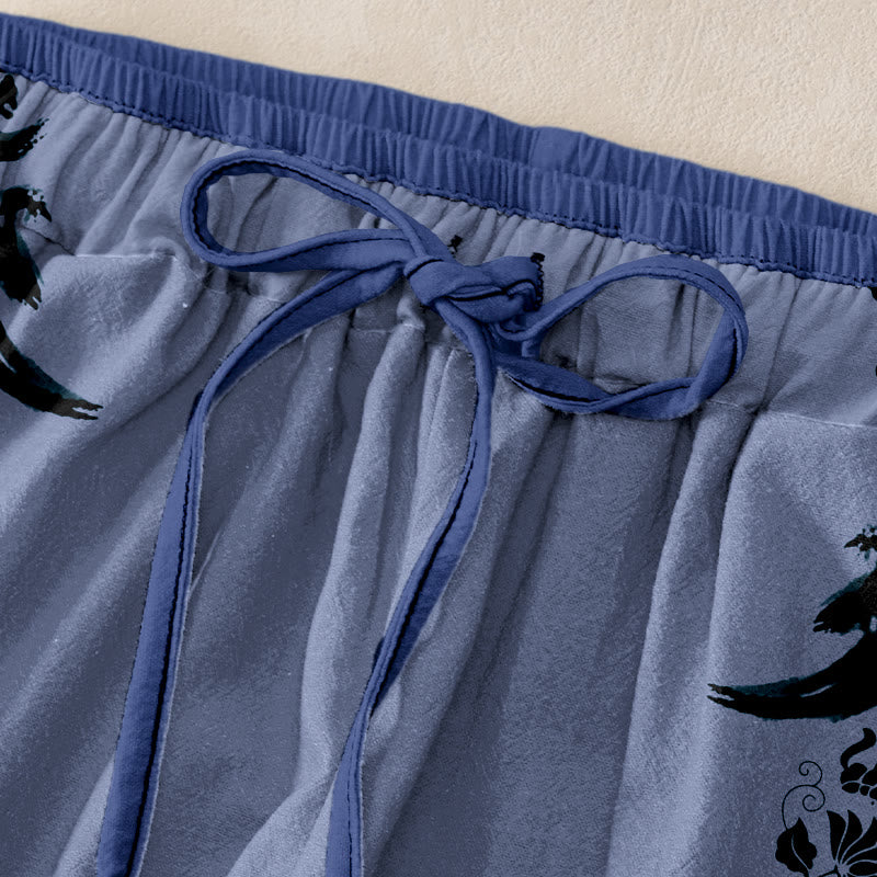 Buddha Stones Cotton Casual Dharma Wheel Lotus OM Pattern Women's Elastic Waist Pants With Pockets - image 1