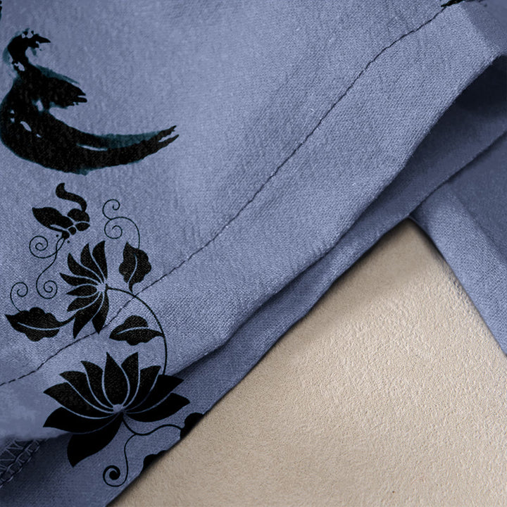 Buddha Stones Cotton Casual Dharma Wheel Lotus OM Pattern Women's Elastic Waist Pants With Pockets - image 2