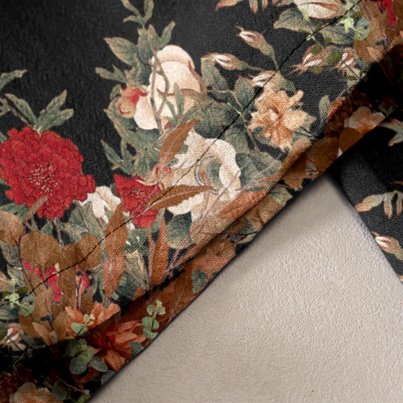 Buddha Stones Cotton Casual Red Peony Flower Vine Design Women's Elastic Waist Pants With Pockets - image 2