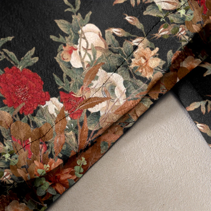 Buddha Stones Cotton Casual Red Peony Flower Vine Design Women's Elastic Waist Pants With Pockets - image 2