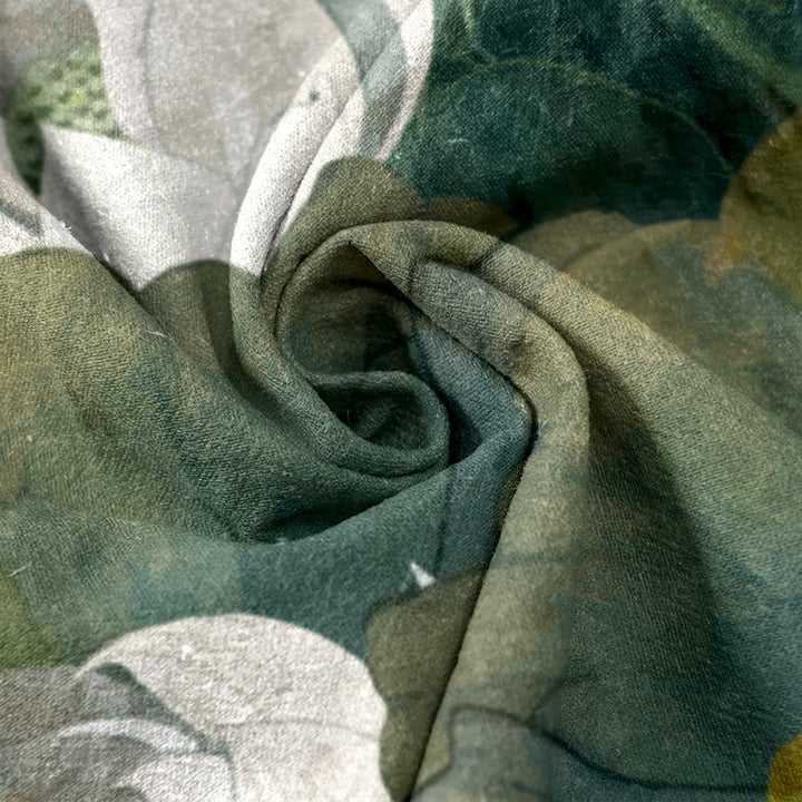 Buddha Stones Cotton Casual White Lotus Leaves Pattern Women's Elastic Waist Pants With Pockets - image 3