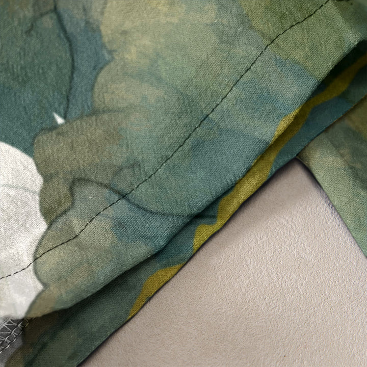 Buddha Stones Cotton Casual White Lotus Leaves Pattern Women's Elastic Waist Pants With Pockets - image 2