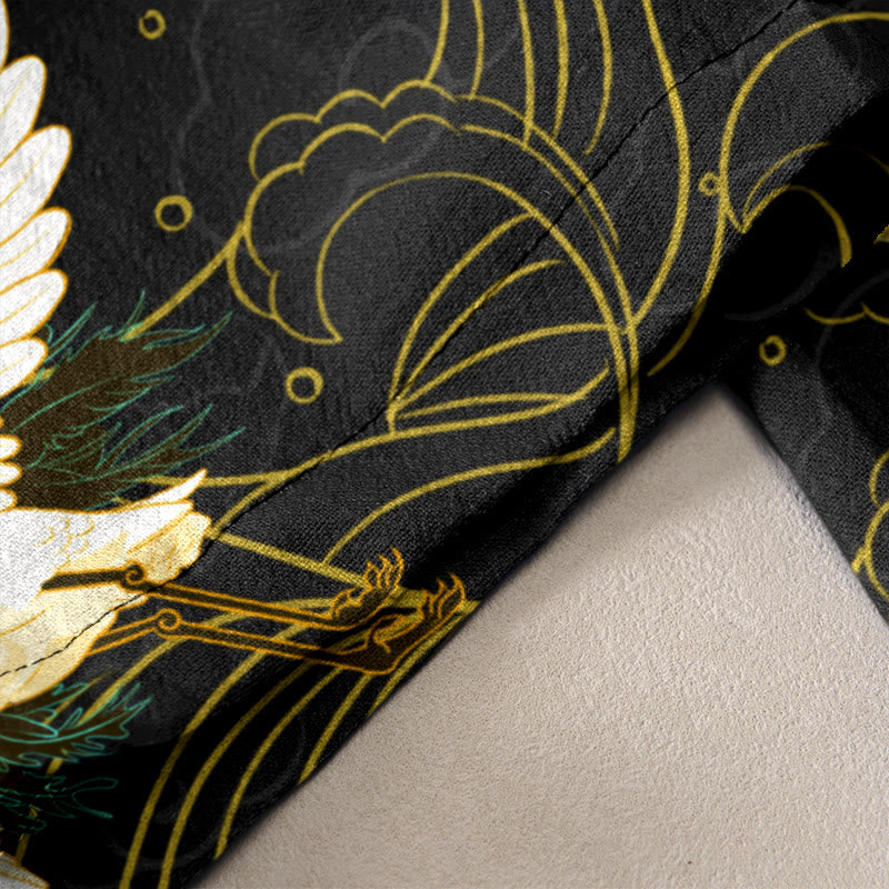 Buddha Stones Cotton Casual Cranes Flowers Auspicious Clouds Pattern Women's Elastic Waist Pants With Pockets - image 2