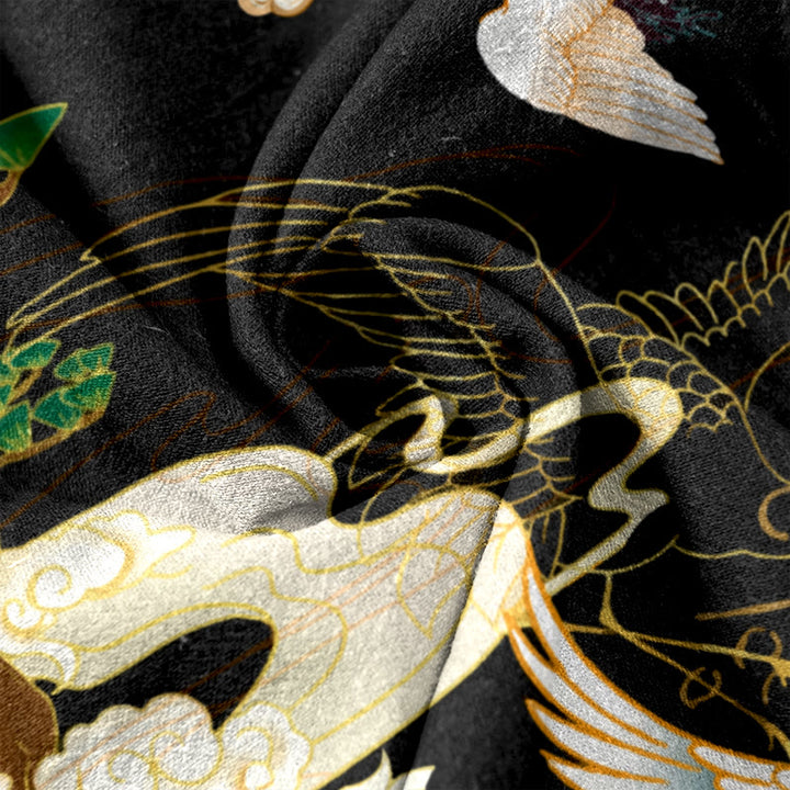 Buddha Stones Cotton Casual Flying Cranes Auspicious Clouds Tree Women's Elastic Waist Pants With Pockets - image 3