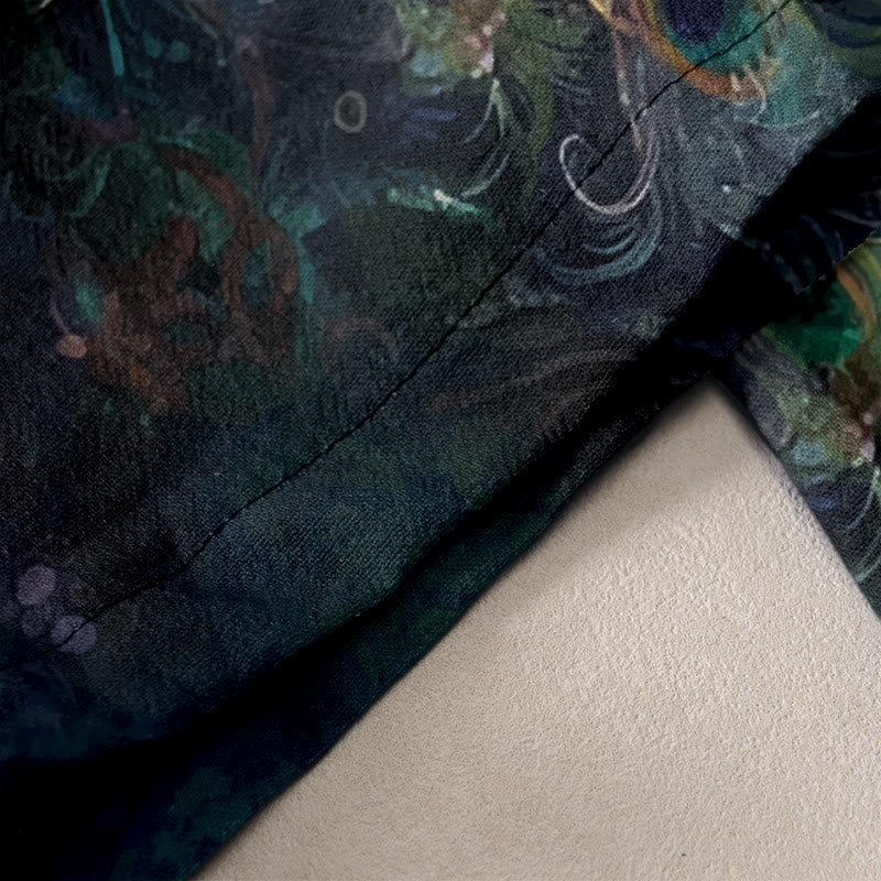 Buddha Stones Cotton Casual Gorgeous Peacock Pattern Women's Elastic Waist Pants With Pockets - image 2