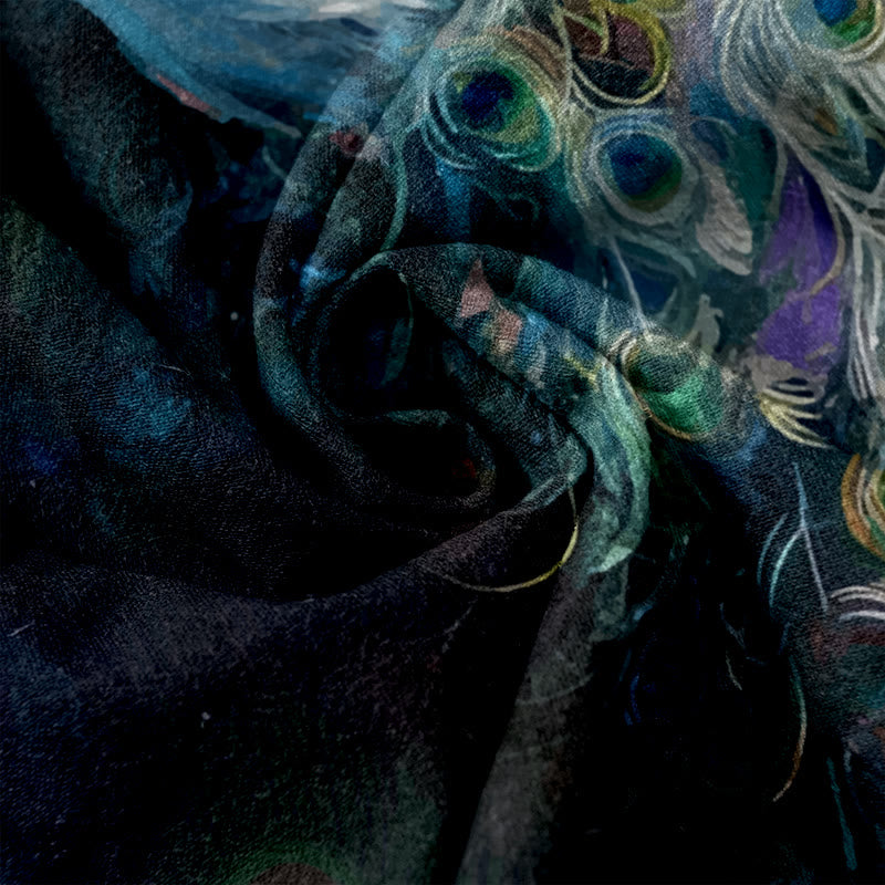 Buddha Stones Cotton Casual Gorgeous Peacock Pattern Women's Elastic Waist Pants With Pockets - image 3