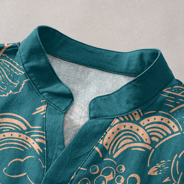 Buddha Stones Cotton Nature Towers Landscape Pattern Men's Short Sleeve Half Button Shirt - image 2
