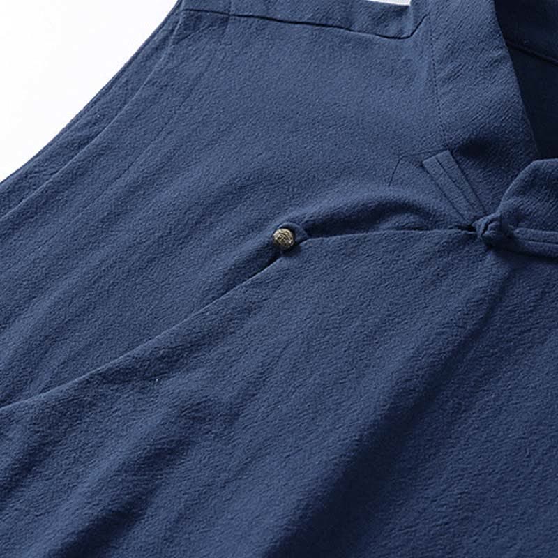 Buddha Stones Summer Solid Color Stand Collar Frog-Button Men's Cotton Linen Sleeveless Vest - image 3