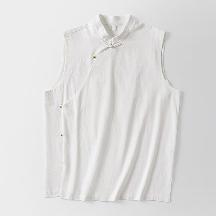 Buddha Stones Summer Solid Color Stand Collar Frog-Button Men's Cotton Linen Sleeveless Vest - image 9