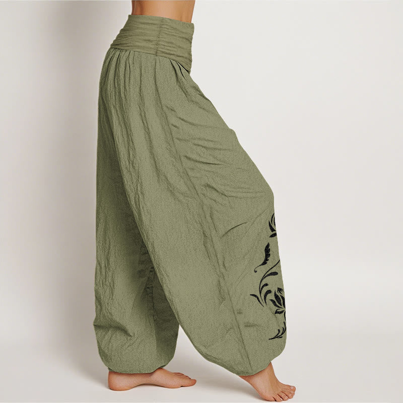Buddha Stones Cotton Stable Lotus Petals Pattern Women's Elastic Waist Harem Pants - image 15