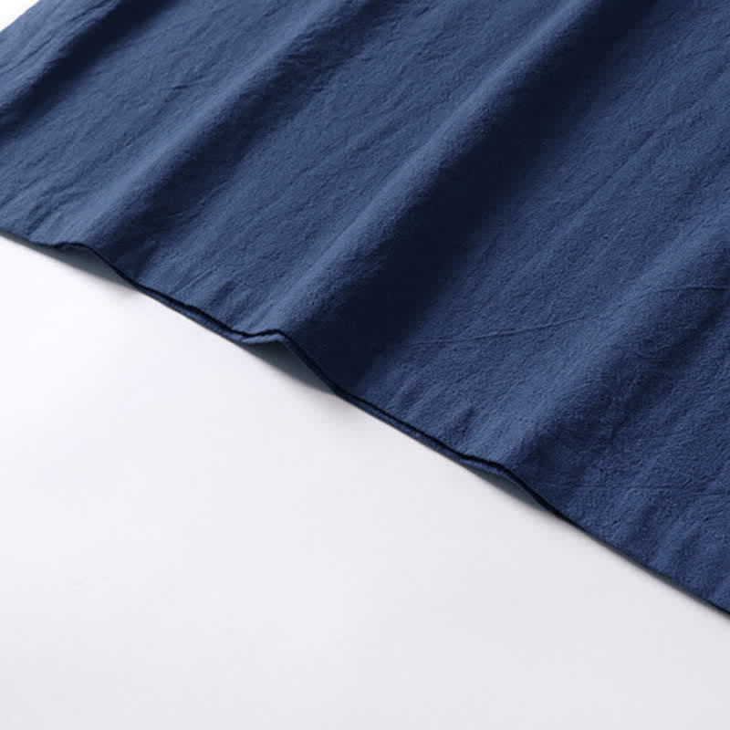 Buddha Stones Solid Color Frog-Button Short Sleeve Notched Collar Men's Cotton Linen T-Shirt - image 9