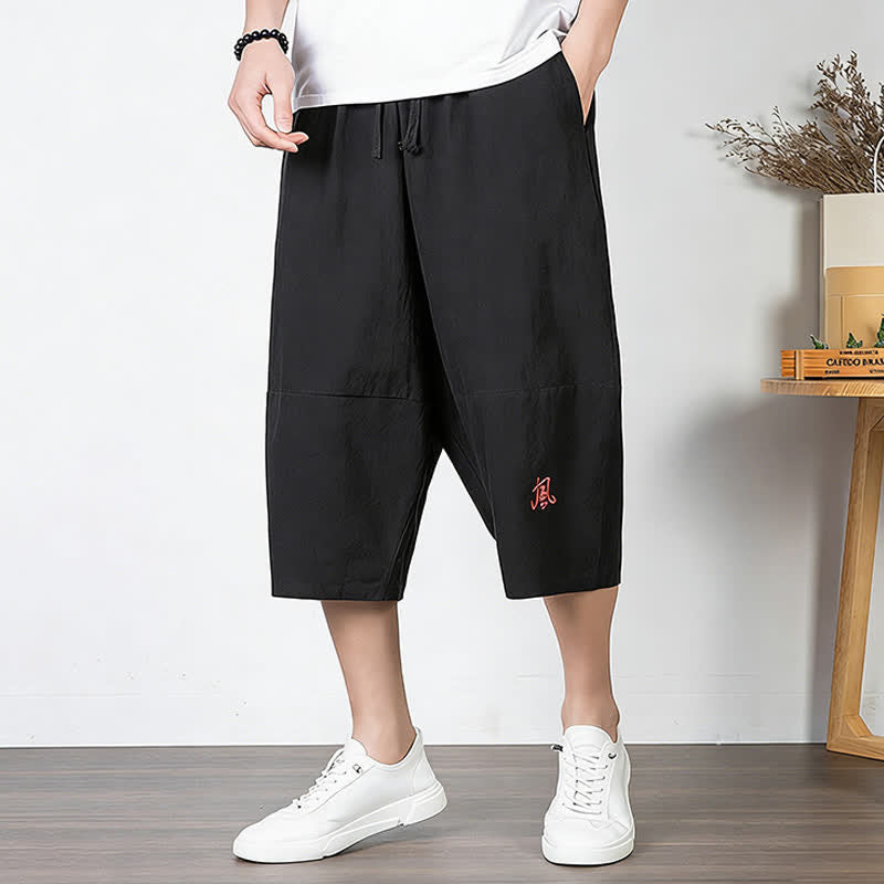 Buddha Stones Plain Drawstring Capri Length Men's Cotton Linen Harem Pants With Pockets - image 10