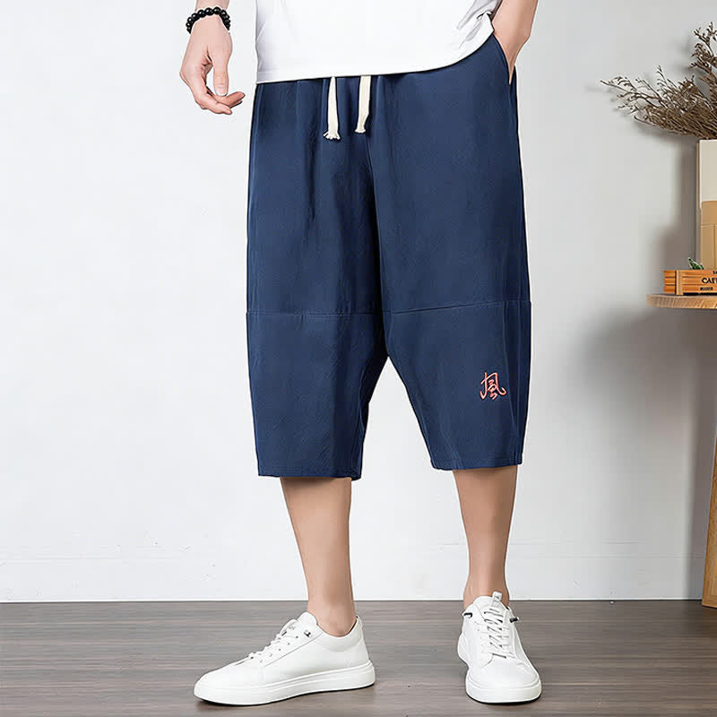 Buddha Stones Plain Drawstring Capri Length Men's Cotton Linen Harem Pants With Pockets - image 16