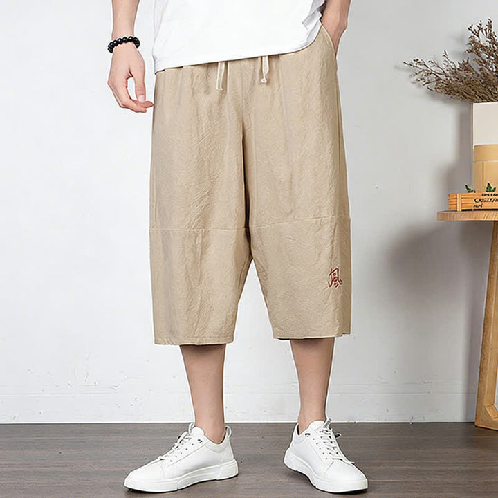 Buddha Stones Plain Drawstring Capri Length Men's Cotton Linen Harem Pants With Pockets - Wheat - US/UK/AU54，EU64 (9XL) - image 12