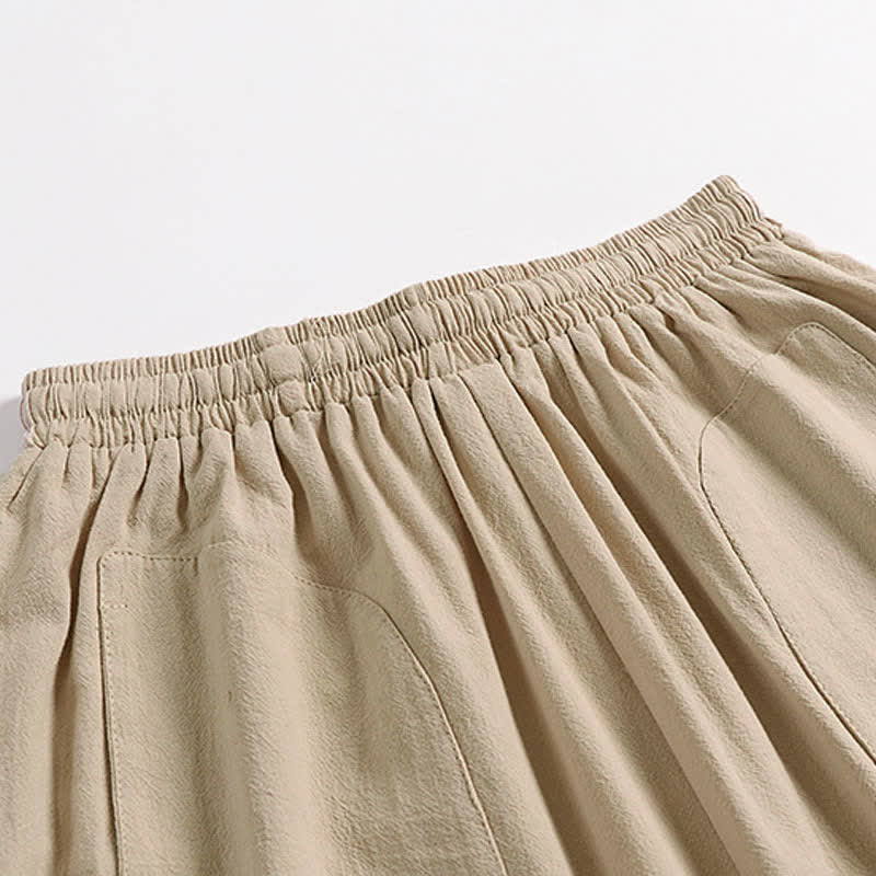 Buddha Stones Plain Drop Crotch Design Cotton Linen Men's Harem 7-8 Length Pants - image 4