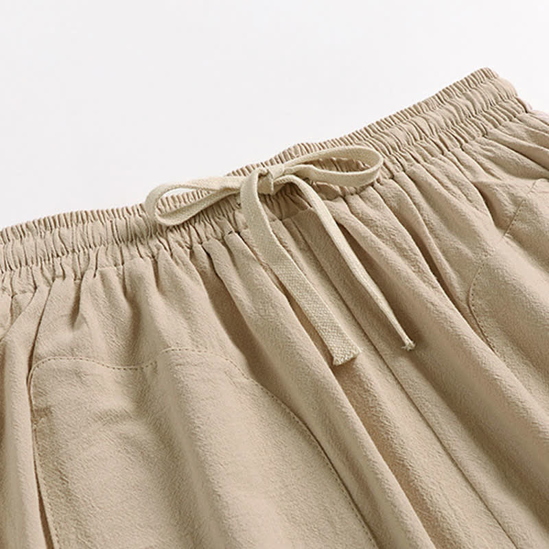 Buddha Stones Plain Drop Crotch Design Cotton Linen Men's Harem 7-8 Length Pants - image 2
