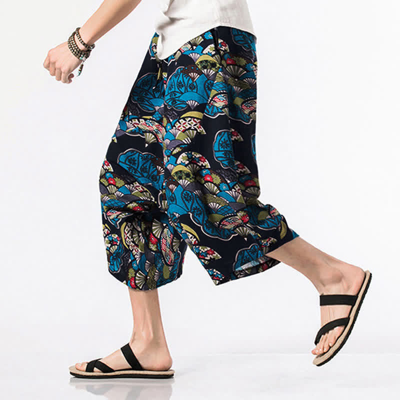 Buddha Stones Ethnic Printing Floral Geometric Pattern Men's Harem 7-8 Length Pants With Pockets - image 1