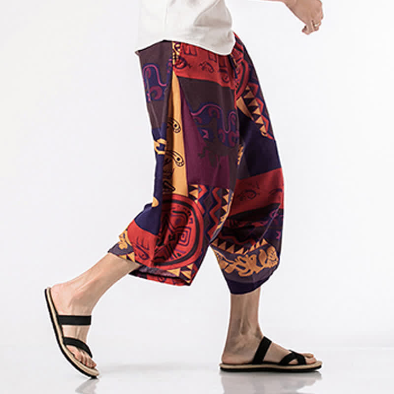 Buddha Stones Ethnic Printing Floral Geometric Pattern Men's Harem 7-8 Length Pants With Pockets - image 11