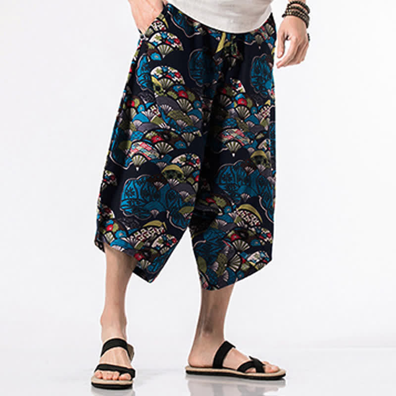 Buddha Stones Ethnic Printing Floral Geometric Pattern Men's Harem 7-8 Length Pants With Pockets - image 3