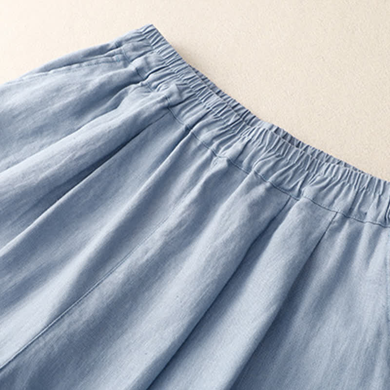 Buddha Stones Summer Plain Elastic Waist Two-tone Cuffs Cropped Women's Tapered Pants With Pockets - image 1