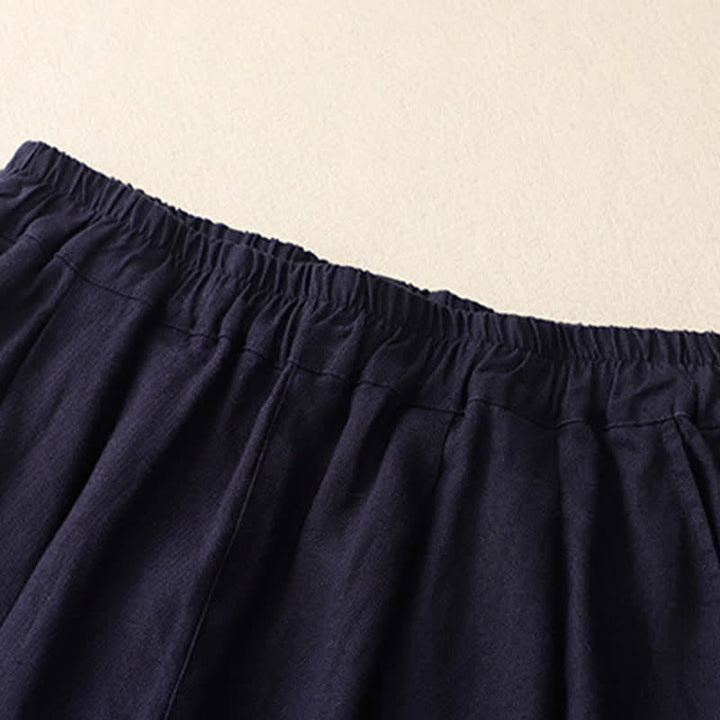 Buddha Stones Summer Plain Elastic Waist Two-tone Cuffs Cropped Women's Tapered Pants With Pockets - image 7