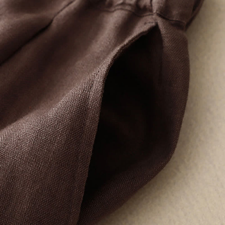 Buddha Stones Summer Plain Elastic Waist Two-tone Cuffs Cropped Women's Tapered Pants With Pockets - image 13