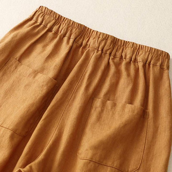 Buddha Stones Summer Plain Elastic Waist Two-tone Cuffs Cropped Women's Tapered Pants With Pockets - image 19