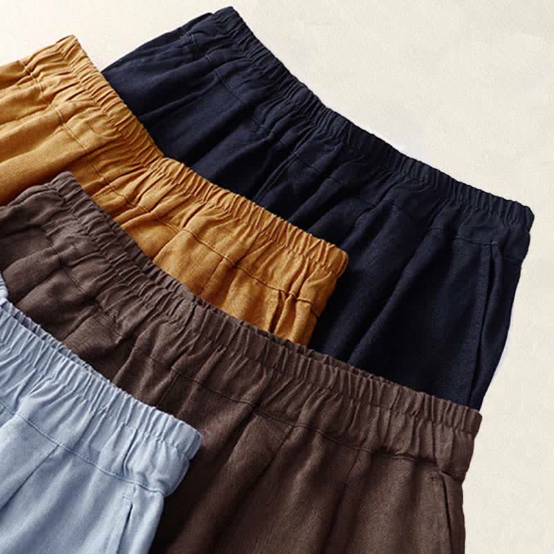 Buddha Stones Summer Plain Elastic Waist Two-tone Cuffs Cropped Women's Tapered Pants With Pockets - image 27