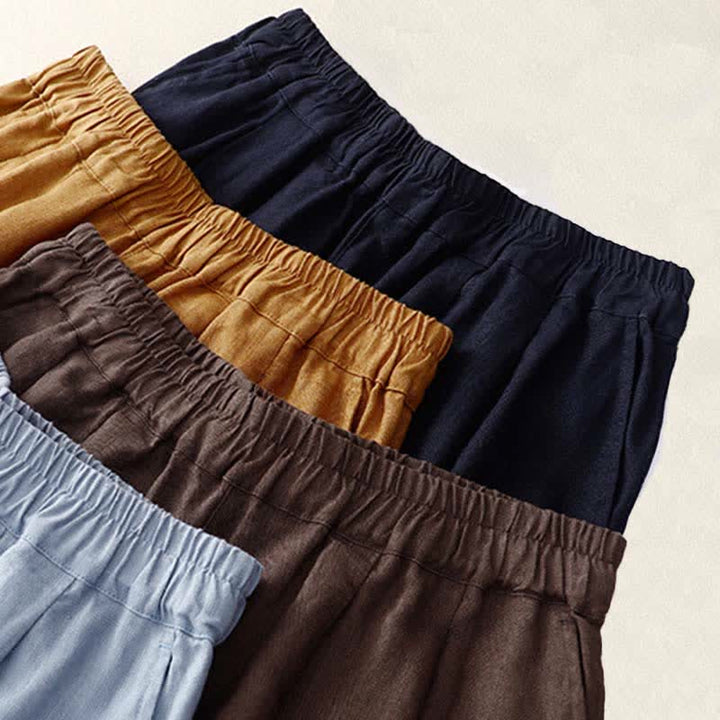 Buddha Stones Summer Plain Elastic Waist Two-tone Cuffs Cropped Women's Tapered Pants With Pockets - image 27