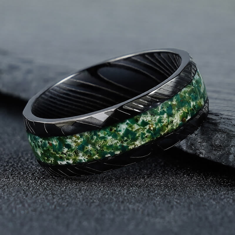 Buddha Stones Faceted Natural Inlay Titanium Steel Strength Ring - image 2