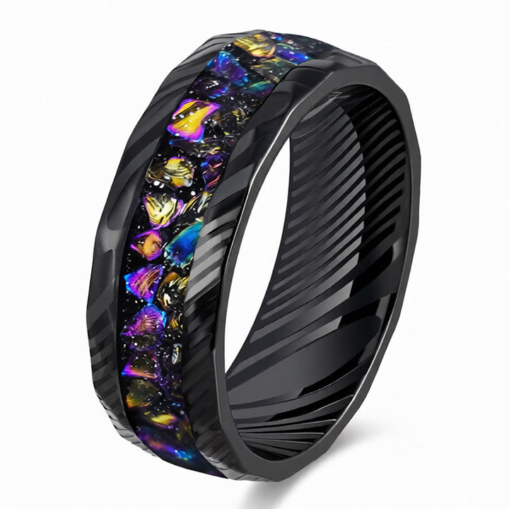 Buddha Stones Faceted Natural Inlay Titanium Steel Strength Ring - Colorful - 21.4mm - image 6