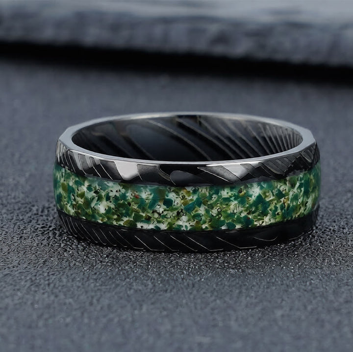 Buddha Stones Faceted Natural Inlay Titanium Steel Strength Ring - image 1