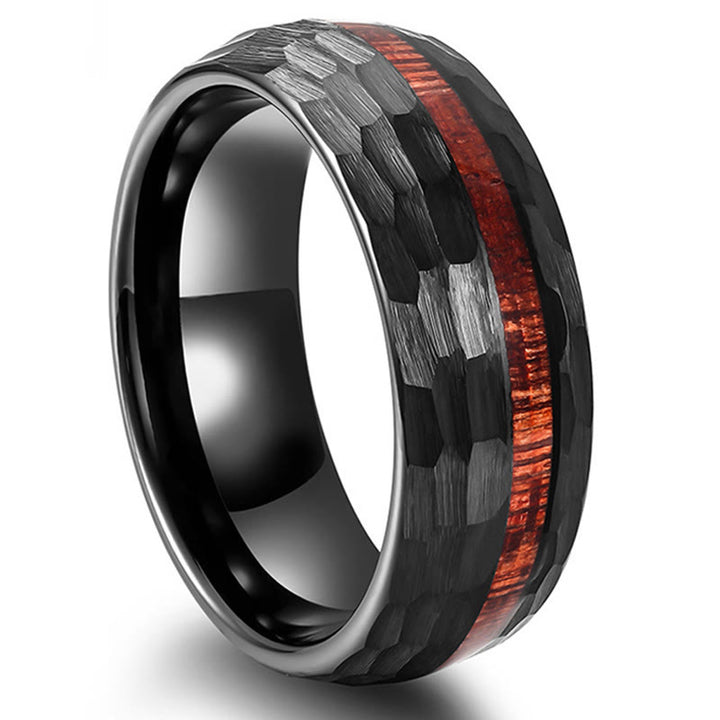 Buddha Stones Hammered Texture Inlay Tungsten Steel Endurance Ring - image 4