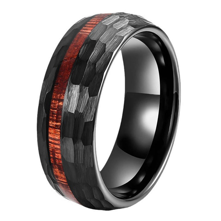 Buddha Stones Hammered Texture Inlay Tungsten Steel Endurance Ring - image 6