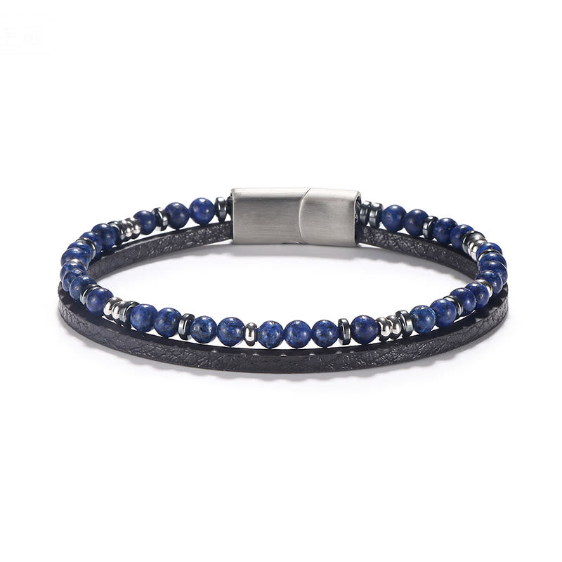 Buddha Stones Lapis Lazuli Tiger Eye Bead Balance Leather Bracelet - Lapis Lazuli(Wrist Circumference: 18-19cm) - Round Beads Round Spacer Beads - image 1