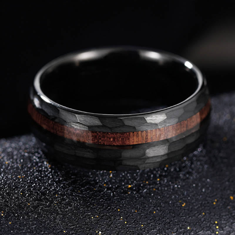 Buddha Stones Hammered Texture Inlay Tungsten Steel Endurance Ring - image 2