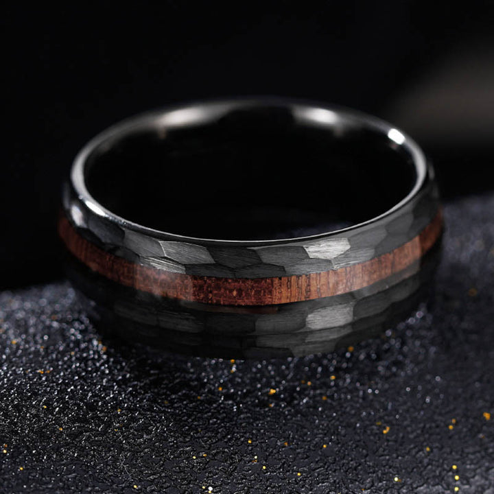 Buddha Stones Hammered Texture Inlay Tungsten Steel Endurance Ring - image 2