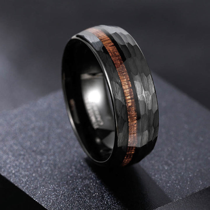Buddha Stones Hammered Texture Inlay Tungsten Steel Endurance Ring - image 3