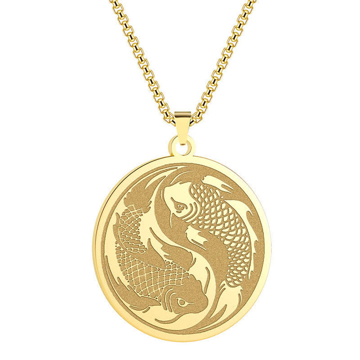 Buddha Stones Stainless Steel Double Koi Fish Success Necklace Pendant - image 2