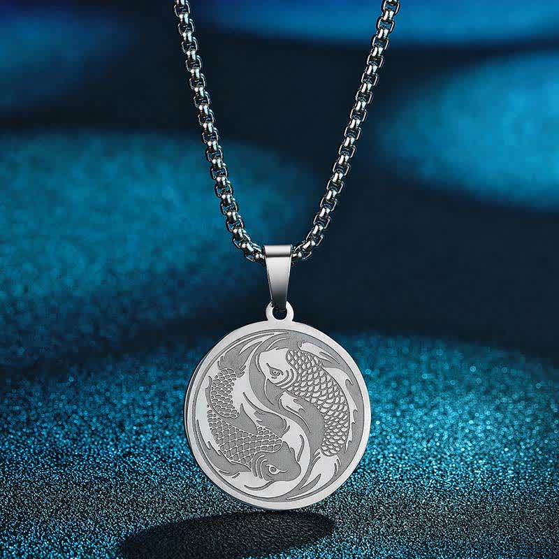 Buddha Stones Stainless Steel Double Koi Fish Success Necklace Pendant - image 6